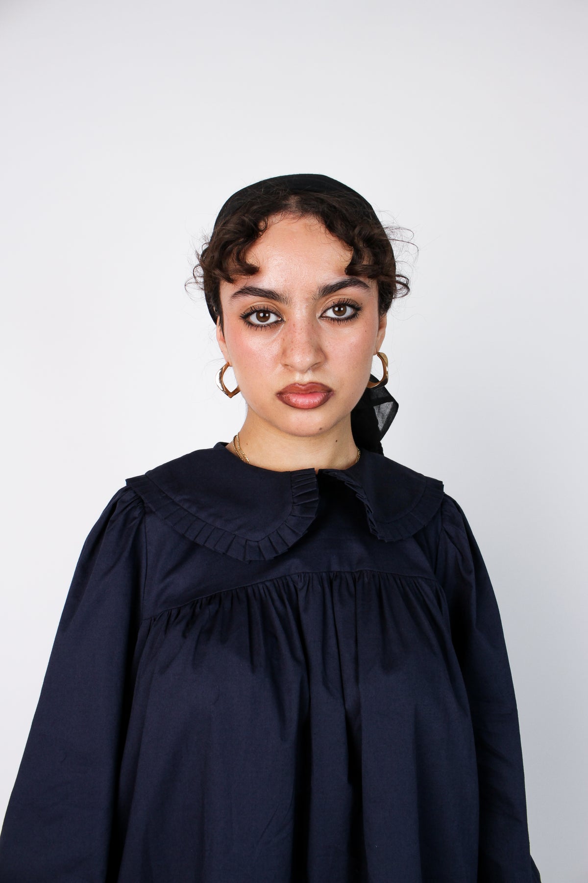 Margaret blue cotton babydoll blouse with collars