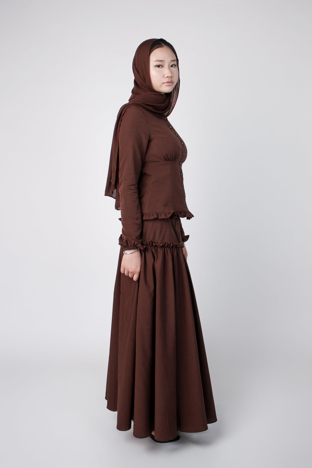 Maria maxi skirt with ruffle detailing at the hips